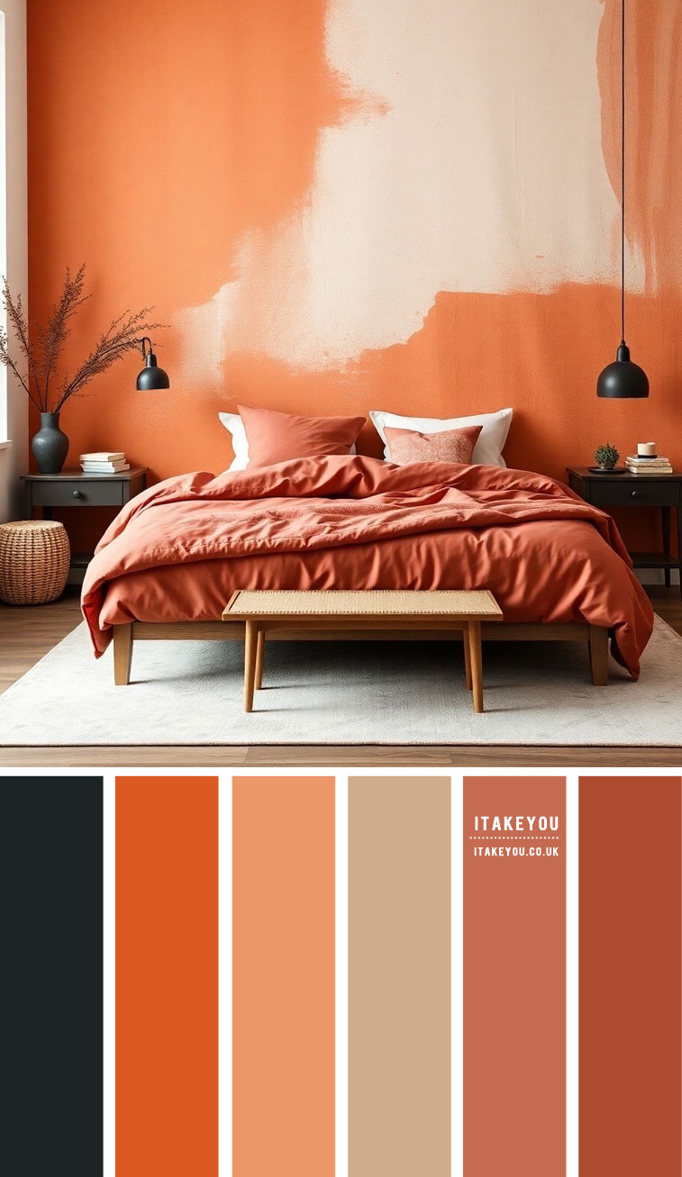 12 Terracotta Bedroom Colour Schemes : Orange, Sandstone Beige & Charcoal