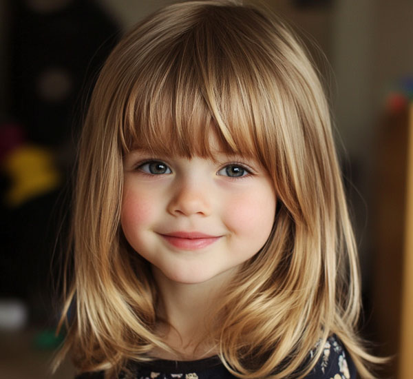 4 Years Girl Layered Long Bob Haircut with Wispy Fringe