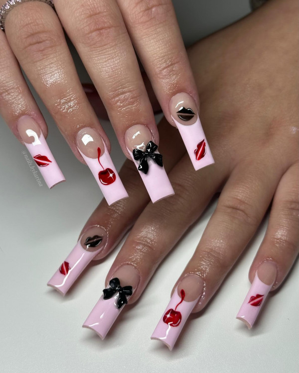 Long square-Shaped Light Pink Tips, Chic and Flirty Valentine's Day Nail Art Ideas, Valentine nails