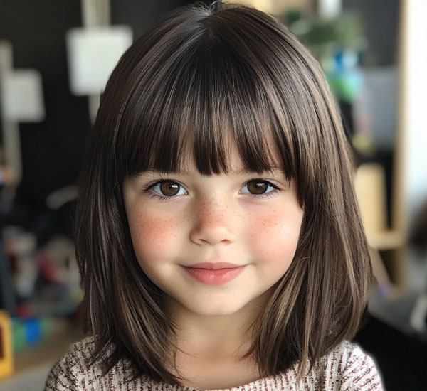 5 Years Girl Long Bob Haircut with Full Fringe