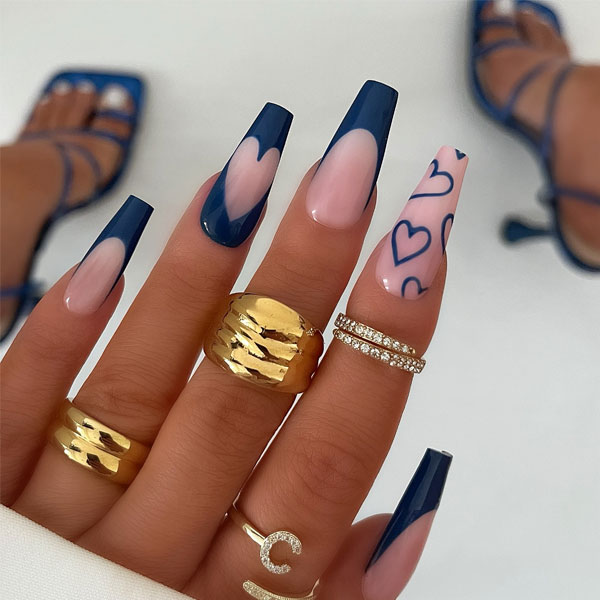 Midnight Blue Valentine's Nail Art, Valentine's day nails, Valentine's day nail art, Valentine nail designs, pressed on valentine nails