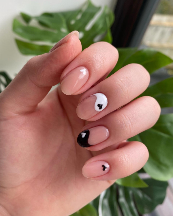 Yin-Yang Love Short Nails, valentine nails, Valentine's day nails, Valentine's day nail art, Valentine nail designs