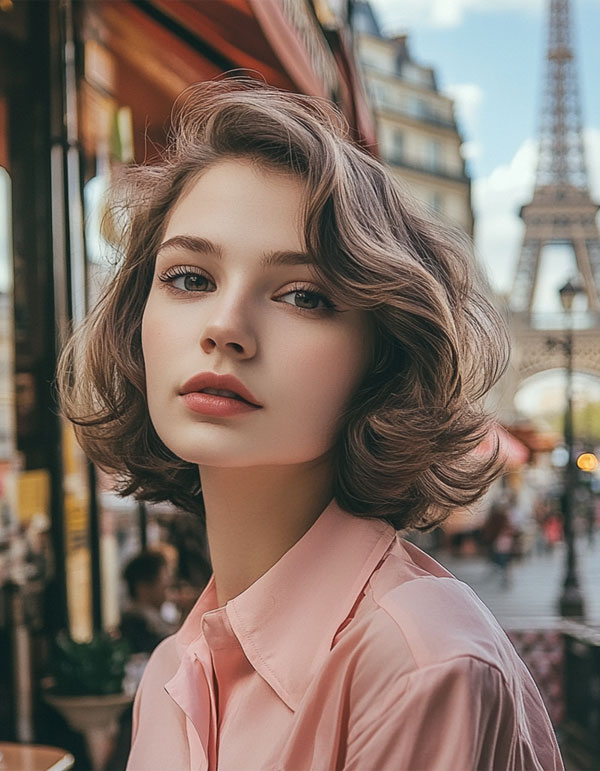 27 French Hairstyles for a Chic Makeover: Cool Ash Brown Wavy Bob with a Deep Side Part