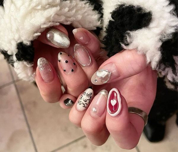 Edgy Mix Design Valentine's Day Nails, valentine nails, valentine's day nails